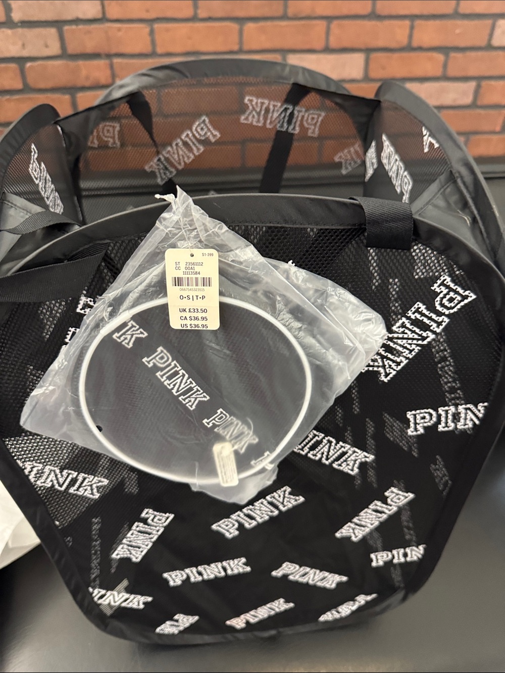 PINK Victoria's Secret Black Mesh Tote with White Logo Print - Picture 3 of 5